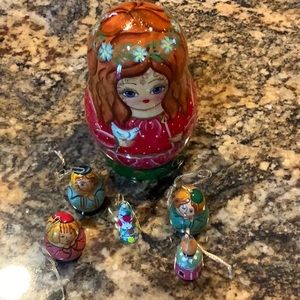 G. Debrekht handpainted  Christmas Angel nesting doll with five ornaments